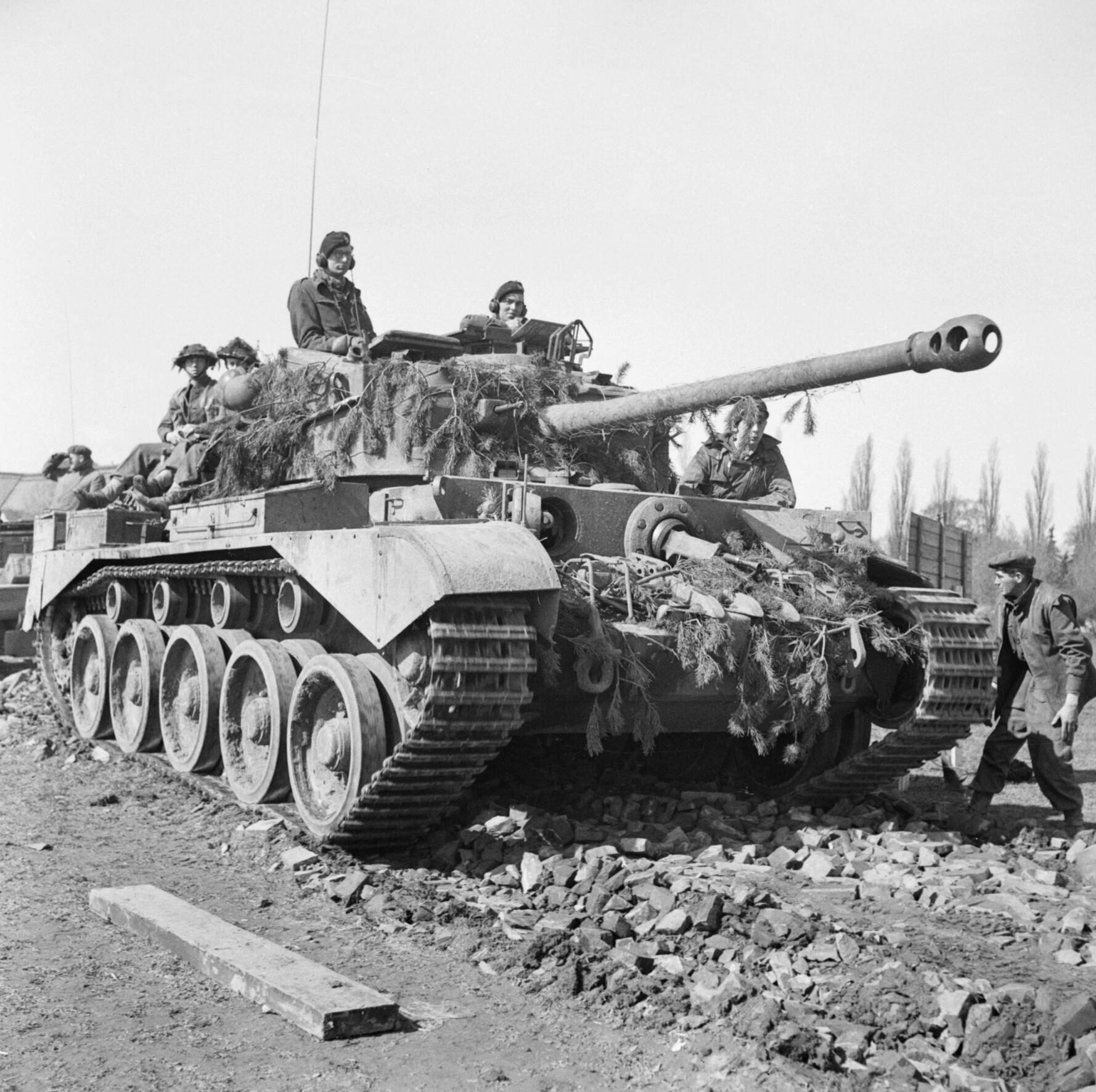 What British tank appears in the photograph, belonging to a division that crossed the Weser river in April 1945?