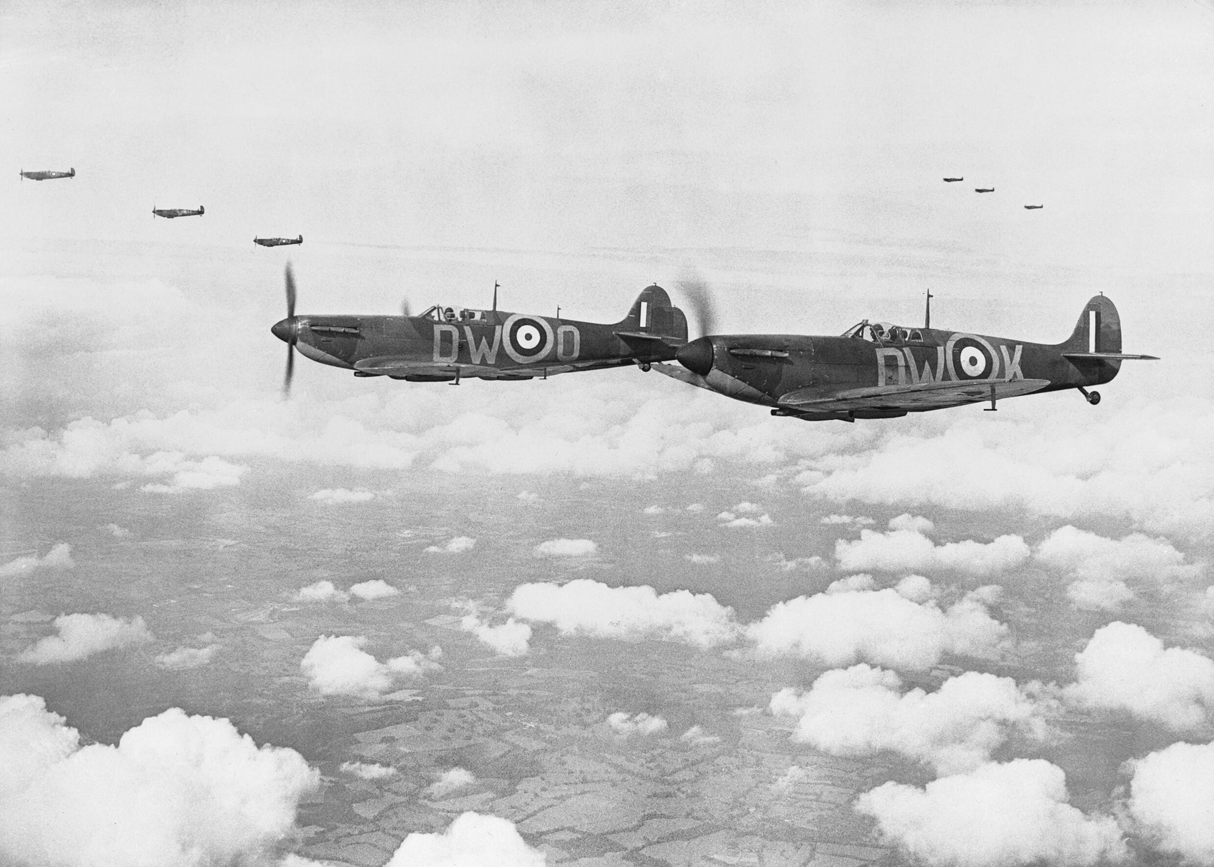The photograph shows Spitfire fighters flying in a tight three-aircraft formation. What was this formation known as in the RAF?