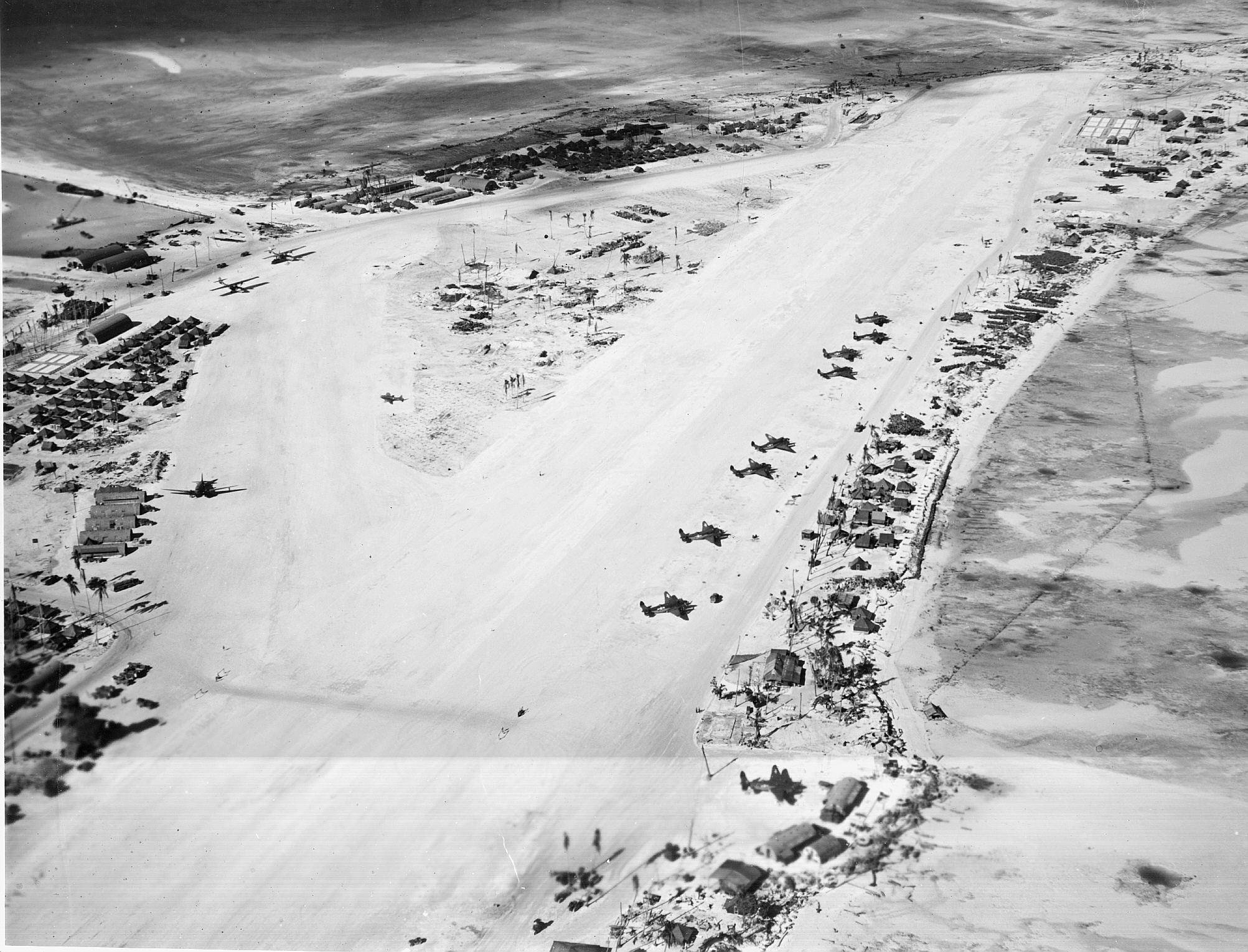 What piece of infrastructure, key to Betio's military value, can be seen in this image?